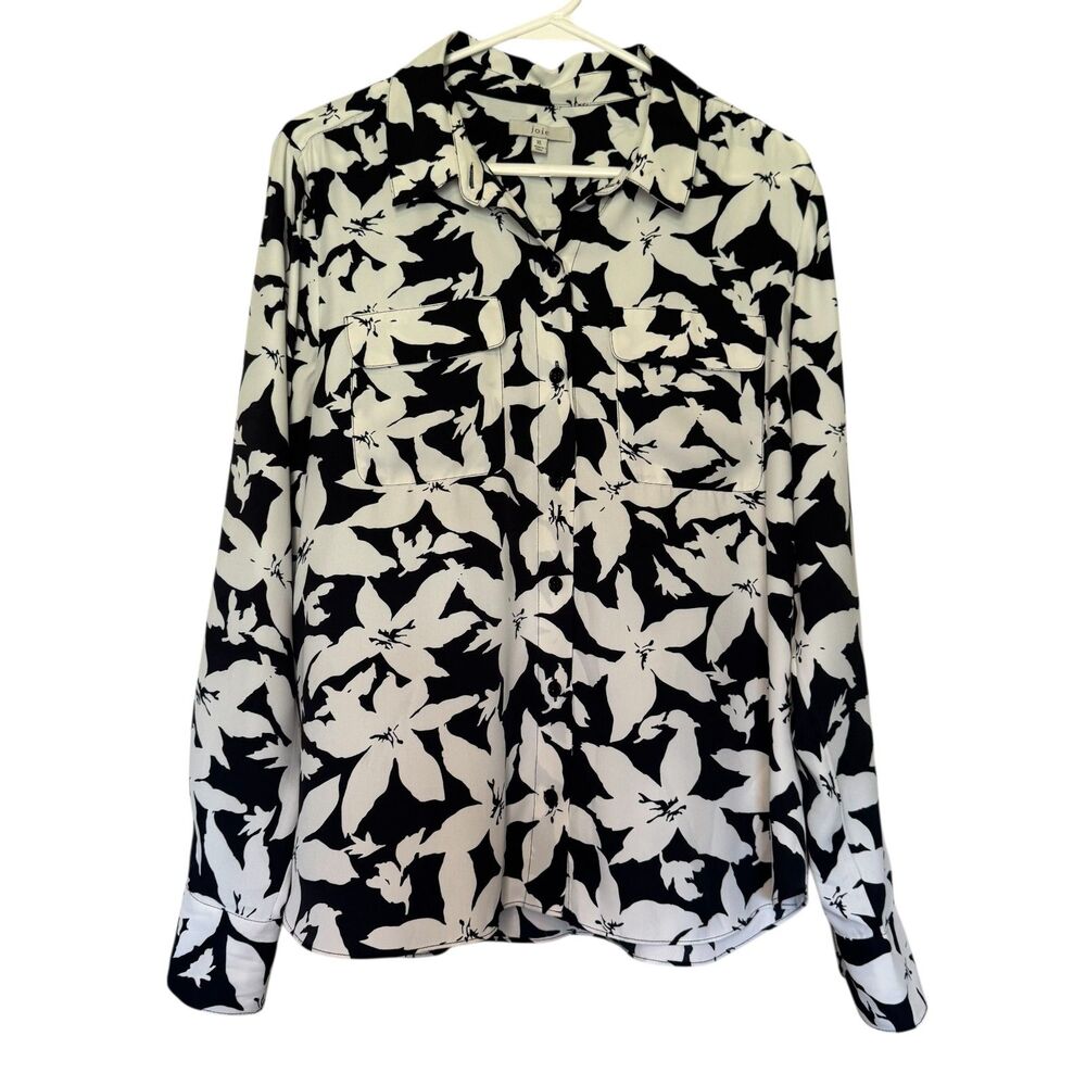 JOIE women's size XL Eastona Deep Sea floral button silky blouse top shirt